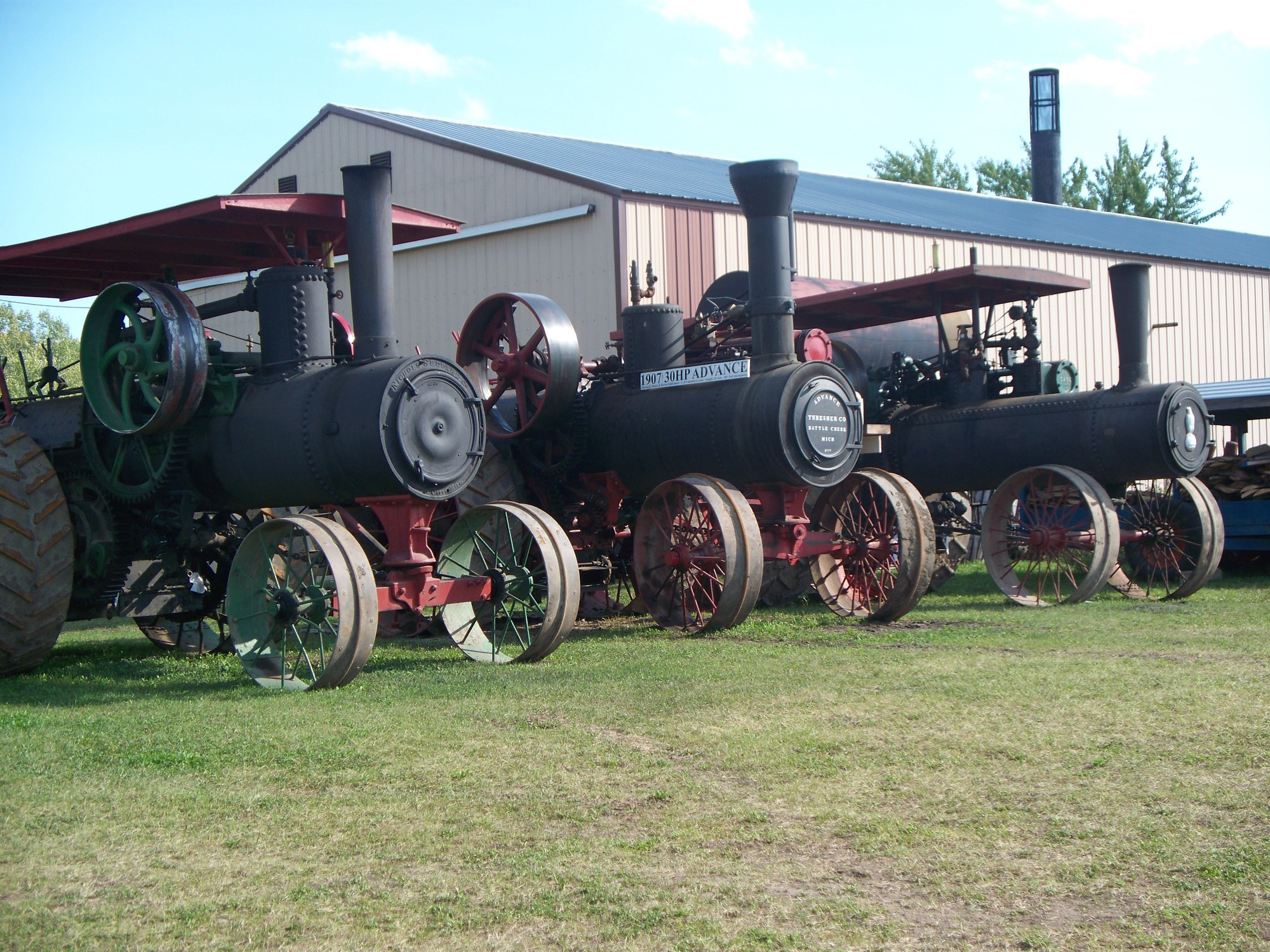 A row of vintage tractors