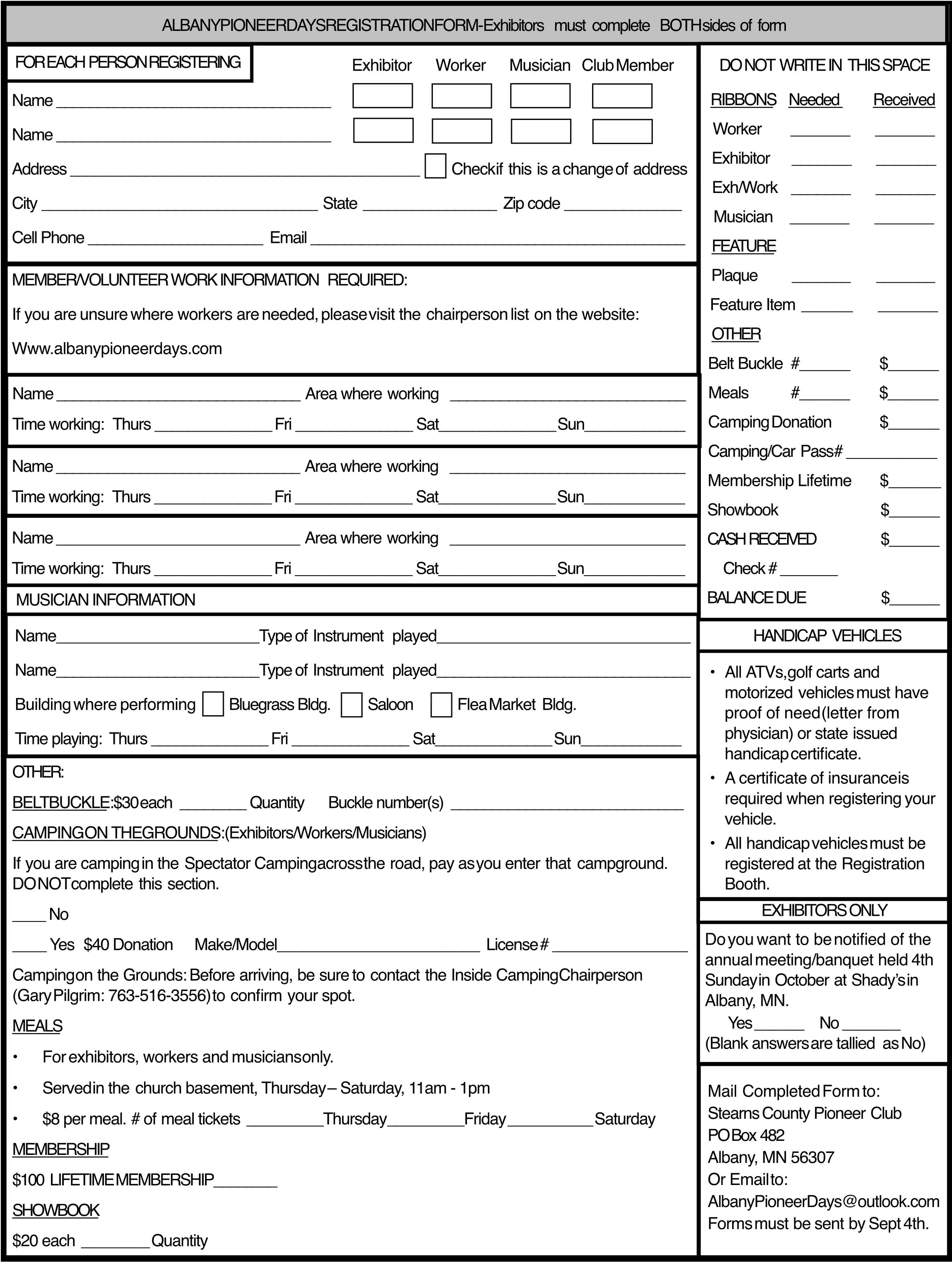 An image of the exhibitor and worker registration form